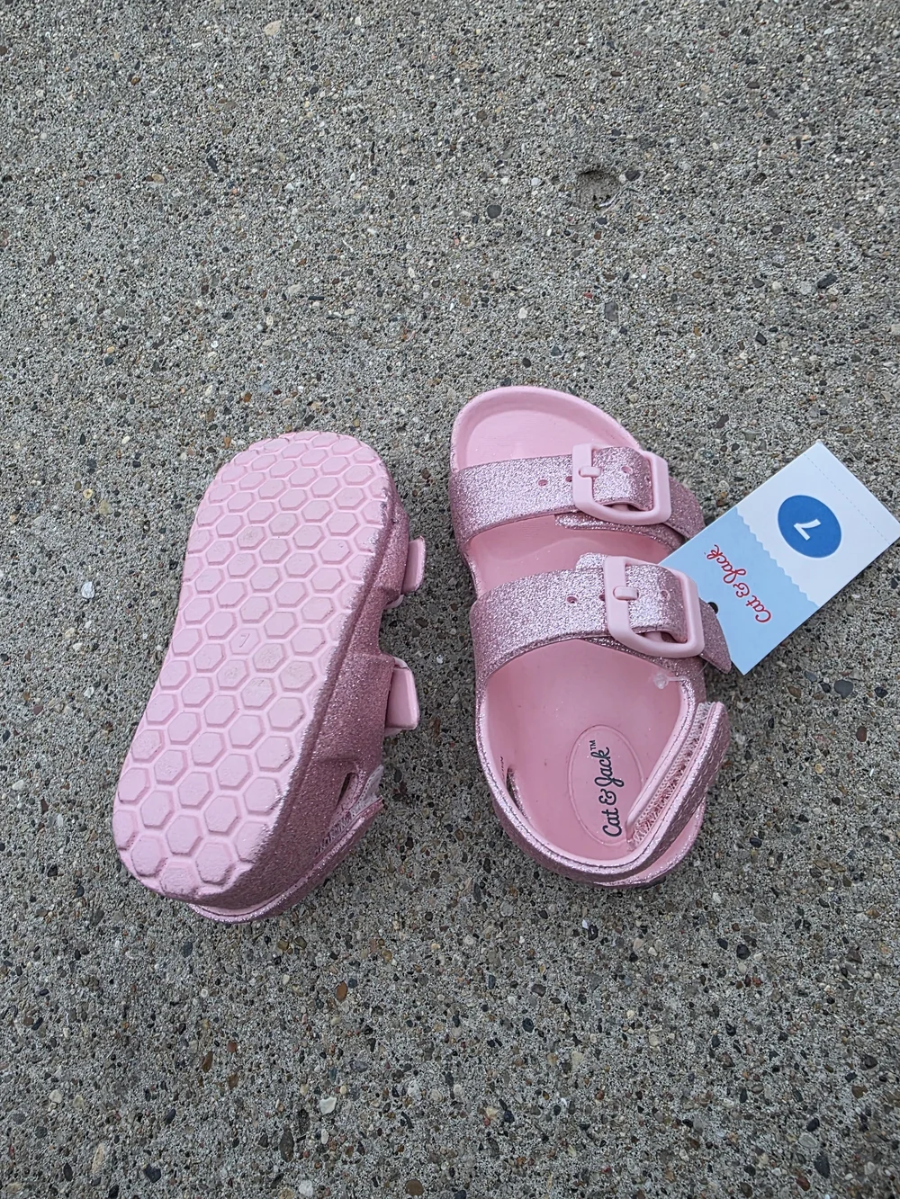 Cat & Jack Pink Glitter Girls' Double-Buckle Sandals Toddler 7